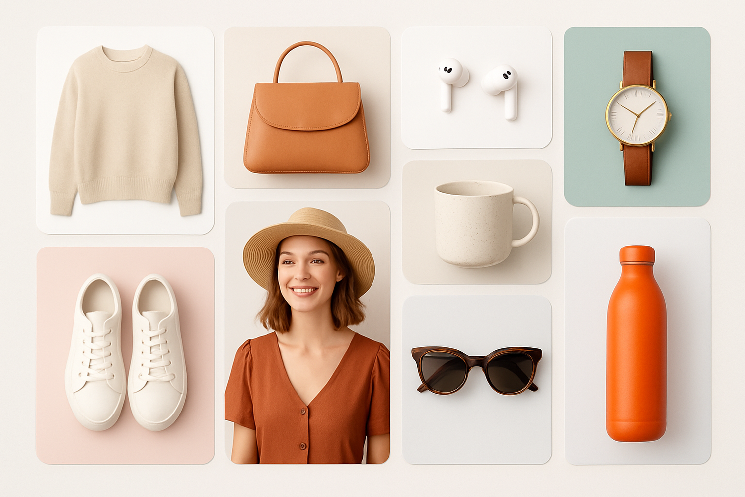 Create an image for online store products in a tiles style